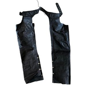 Black UNIK genuine leather motorcycle chaps size medium EUC